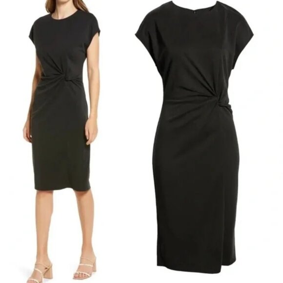 Halogen Nordstrom Twist Front Knit Sheath Dress In Black Size M Modal Blend $79 - Picture 2 of 15